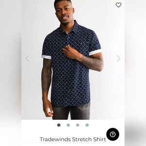 7 Diamonds Shirt Mens Med Tradewinds Blue 4 Way Stretch Button Up Short Sleeve